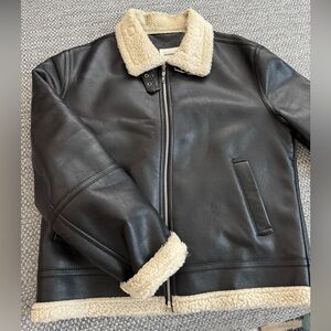 QT8 Garments Black Jacket with Cream Sherpa Collar